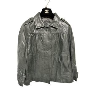 Banana Republic Genuine Leather Jacket Womens Medium Gray Epaulet Belted Cuffs